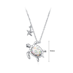 925 Sterling Silver Fashion and Elegant Turtle Starfish Pendant with Cubic Zirconia and Necklace