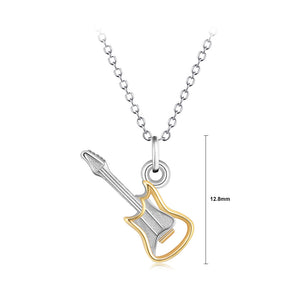 925 Sterling Silver Fashion Creative Two-tone Electric Guitar Pendant with Necklace