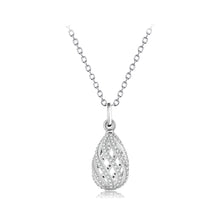 Load image into Gallery viewer, 925 Sterling Silver Fashion and Elegant Hollow Water Drop Shaped Cage Pendant with Cubic Zirconia and Necklace