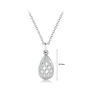 925 Sterling Silver Fashion and Elegant Hollow Water Drop Shaped Cage Pendant with Cubic Zirconia and Necklace