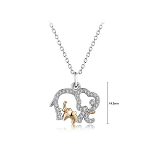925 Sterling Silver Fashion Simple Two-tone Elephant Pendant with Cubic Zirconia and Necklace