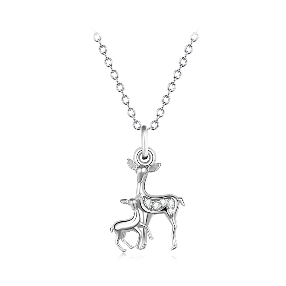 925 Sterling Silver Fashion Cute Sika Deer Pendant with Cubic Zirconia and Necklace