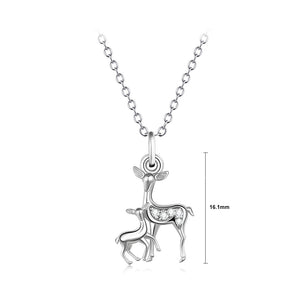 925 Sterling Silver Fashion Cute Sika Deer Pendant with Cubic Zirconia and Necklace
