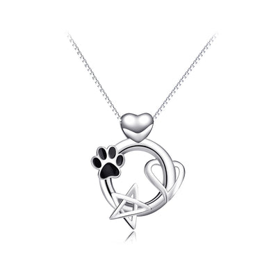 925 Sterling Silver Fashion Simple Dog Paw Heart-shaped Star Pendant with Necklace