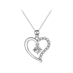 925 Sterling Silver Simple Romantic Heart Pendant with Cubic Zirconia and Necklace