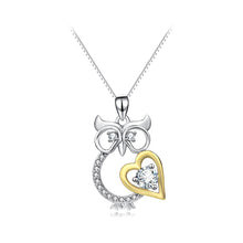 Load image into Gallery viewer, 925 Sterling Silver Simple and Cute Owl Golden Heart Pendant with Cubic Zirconia and Necklace
