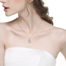 Load image into Gallery viewer, 925 Sterling Silver Simple and Cute Owl Golden Heart Pendant with Cubic Zirconia and Necklace