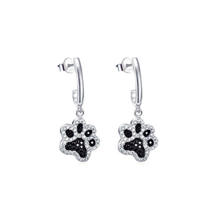 925 Sterling Silver Simple Cute Dog Paw Earrings with Cubic Zirconia