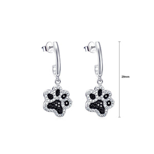925 Sterling Silver Simple Cute Dog Paw Earrings with Cubic Zirconia