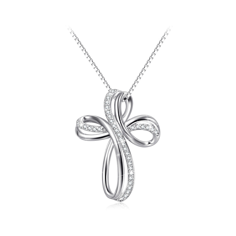 925 Sterling Silver Fashion Creative Cross Pendant with Cubic Zirconia and Necklace