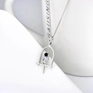 925 Sterling Silver Fashion Cute Bird Cage Pendant with Cubic Zirconia and Necklace