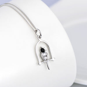 925 Sterling Silver Fashion Cute Bird Cage Pendant with Cubic Zirconia and Necklace