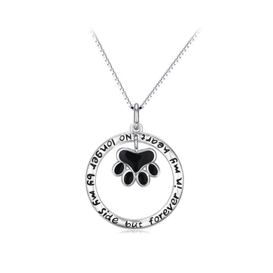 925 Sterling Silver Simple Cute Dog Paw Geometric Circle Pendant with Necklace