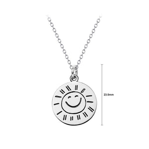925 Sterling Silver Fashion Simple Smile Geometric Round Pendant with Necklace