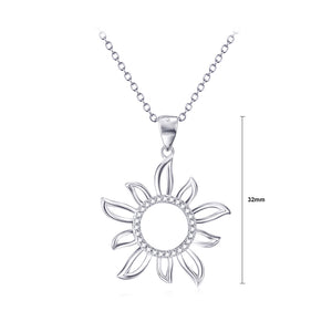 925 Sterling Silver Fashion Simple Sunflower Pendant with Cubic Zirconia and Necklace