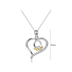 925 Sterling Silver Simple Fashion Dog Paw Heart Pendant with Cubic Zirconia and Necklace