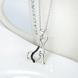 925 Sterling Silver Simple and Cute Hollow Dog Pendant with Cubic Zirconia and Necklace
