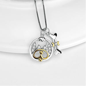 925 Sterling Silver Fashion Cute Two-tone Dog Bone Pendant with Cubic Zirconia and Necklace