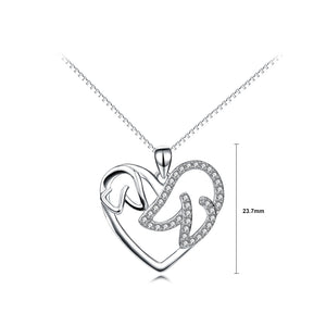 925 Sterling Silver Fashion Simple Dog Mother and Child Heart Pendant with Cubic Zirconia and Necklace