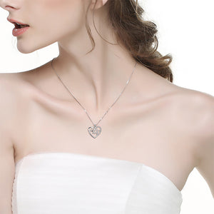 925 Sterling Silver Fashion Simple Dog Mother and Child Heart Pendant with Cubic Zirconia and Necklace
