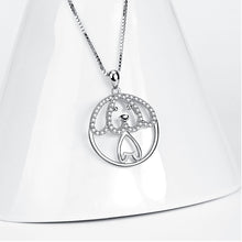 Load image into Gallery viewer, 925 Sterling Silver Simple Cute Dog Geometric Round Pendant with Cubic Zirconia and Necklace