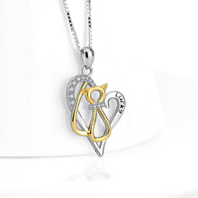 Load image into Gallery viewer, 925 Sterling Silver Simple and Cute Golden Cat Heart Pendant with Cubic Zirconia and Necklace