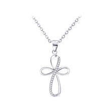 Load image into Gallery viewer, 925 Sterling Silver Simple Temperament Cross Leaf Pendant with Cubic Zirconia and Necklace