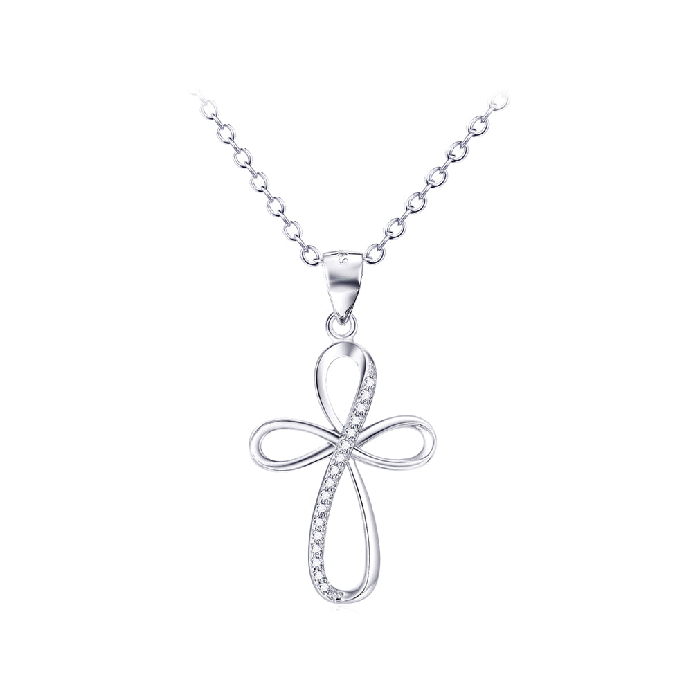 925 Sterling Silver Simple Temperament Cross Leaf Pendant with Cubic Zirconia and Necklace