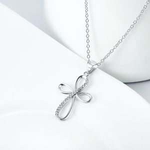 925 Sterling Silver Simple Temperament Cross Leaf Pendant with Cubic Zirconia and Necklace