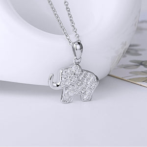 925 925 Sterling Silver Fashionable Bright Elephant Pendant with Cubic Zirconia and Necklace