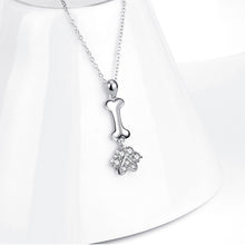Load image into Gallery viewer, 925 Sterling Silver Simple Cute Dog Paw Bone Pendant with Cubic Zirconia and Necklace