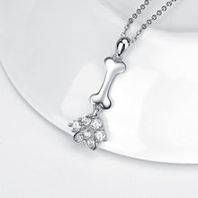 Load image into Gallery viewer, 925 Sterling Silver Simple Cute Dog Paw Bone Pendant with Cubic Zirconia and Necklace