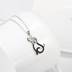925 Sterling Silver Simple Cute Dog Pendant with Black Cubic Zirconia and Necklace