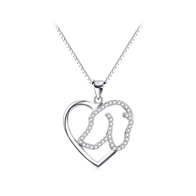 925 Sterling Silver Simple Cute Dog Heart Pendant with Cubic Zirconia and Necklace