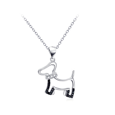 925 Sterling Silver Simple Cute Dog Pendant with Cubic Zirconia and Necklace