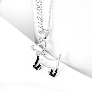 925 Sterling Silver Simple Cute Dog Pendant with Cubic Zirconia and Necklace