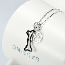 Load image into Gallery viewer, 925 Sterling Silver Simple Cute Dog Paw Print Bone Pendant with Cubic Zirconia and Necklace