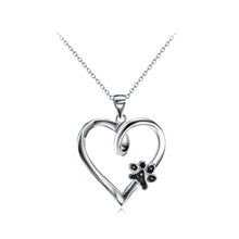 Load image into Gallery viewer, 925 Sterling Silver Simple and Cute Dog Paw Print Heart Pendant with Black Cubic Zirconia and Necklace