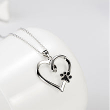 Load image into Gallery viewer, 925 Sterling Silver Simple and Cute Dog Paw Print Heart Pendant with Black Cubic Zirconia and Necklace