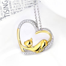 Load image into Gallery viewer, 925 Sterling Silver Fashion Cute Golden Cat Heart Pendant with Cubic Zirconia and Necklace