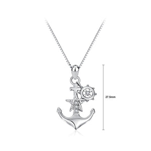 925 Sterling Silver Fashion Creative Five-pointed Star Anchor Pendant with Cubic Zirconia and Necklace
