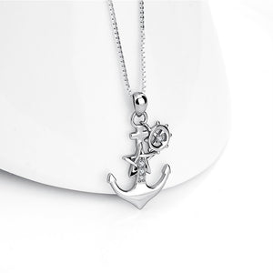 925 Sterling Silver Fashion Creative Five-pointed Star Anchor Pendant with Cubic Zirconia and Necklace