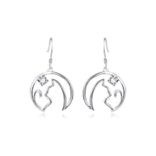 Load image into Gallery viewer, 925 Sterling Silver Simple Cute Moon Cat Earrings with Cubic Zirconia