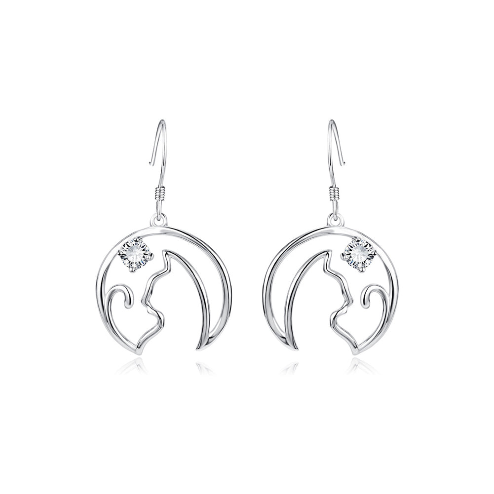 925 Sterling Silver Simple Cute Moon Cat Earrings with Cubic Zirconia