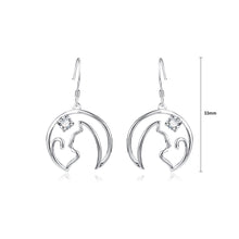 Load image into Gallery viewer, 925 Sterling Silver Simple Cute Moon Cat Earrings with Cubic Zirconia