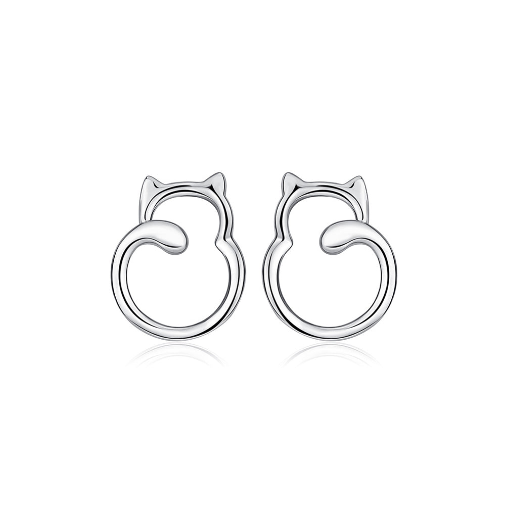 925 Sterling Silver Simple and Cute Hollow Cat Stud Earrings