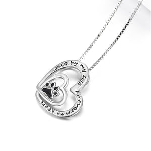 925 Sterling Silver Fashion Temperament Dog Paw Print Heart Pendant with Necklace