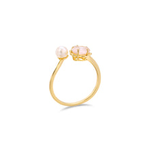 Load image into Gallery viewer, 925 Sterling Silver Plated Gold Fashion and Elegant Cherry Blossom Freshwater Pearl Adjustable Ring with Cubic Zirconia