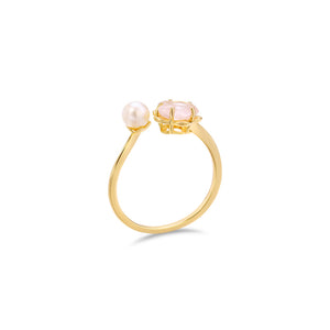 925 Sterling Silver Plated Gold Fashion and Elegant Cherry Blossom Freshwater Pearl Adjustable Ring with Cubic Zirconia