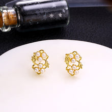Load image into Gallery viewer, 925 Sterling Silver Plated Gold Fashion and Elegant Leaf Freshwater Pearl Stud Earrings